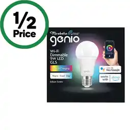 Woolworths Mirabella Genio Wi-Fi Dimmable 9W LED GLS Edison Screw or Bayonet Cap Globes Pk 1 offer