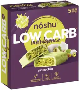 Coles NEW Noshu Low Carb Indulgence Pistachio Bars 160g offer