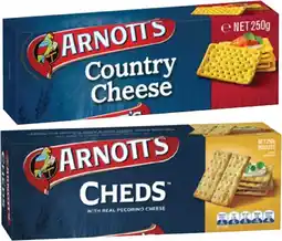 Coles Arnott's Cheds or Country Cheese Crackers 250g offer