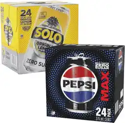 Coles Pepsi Max or Solo Zero Sugar Soft Drink 24x375mL offer