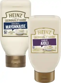 Coles Heinz Seriously Good Aioli or Mayonnaise 295mL offer