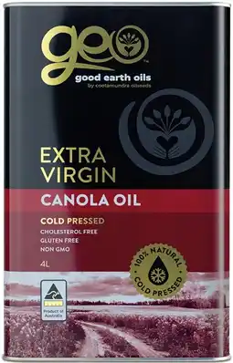 Coles Good Earth Oils Extra Virgin Canola Oil 4 Litre offer