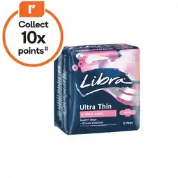 Woolworths Libra Ultra Thin Pads with Wings Pk 12 offer