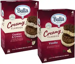 Coles Bulla Creamy Classics Ice Cream Sandwich 4 Pack 560mL offer