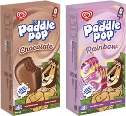 Coles Streets Rainbow or Chocolate Paddle Pop Sticks 8 Pack 544mL offer
