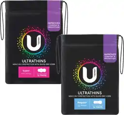 Coles U By Kotex Ultra Thin Pads with Wings Regular 14 Pack or Super 12 Pack offer