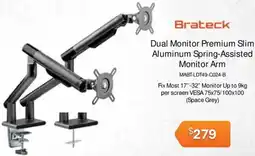 Leader Computers Brateck Dual Monitor Premium Slim Aluminum Spring-Assisted Monitor Arm offer