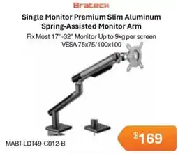Leader Computers Brateck Single Monitor Premium Slim Aluminum Spring-Assisted Monitor Arm offer