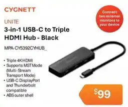 Leader Computers CYGNETT 3-in-1 USB-C to Triple HDMI Hub offer