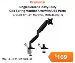 Leader Computers Brateck Single Screen Heavy-Duty Gas Spring Monitor Arm with USB Ports offer