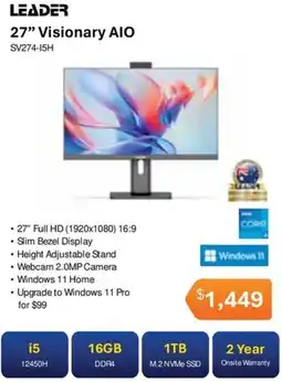 Leader Computers LEADER 27" Visionary AIO SV274-15H offer