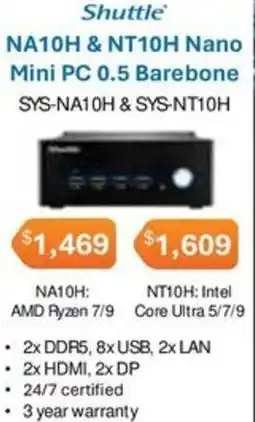 Leader Computers Shuttle NA10H & NT10H Nano Mini PC 0.5 Barebone offer