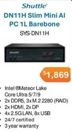 Leader Computers Shuttle DN11H Slim Mini Al PC 1L Barebone offer