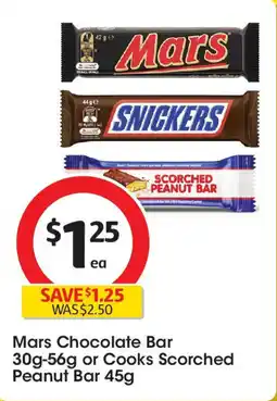 Coles Mars Chocolate Bar 30g-56g or Cooks Scorched Peanut Bar 45g offer
