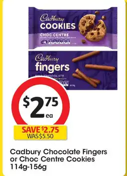 Coles Cadbury Chocolate Fingers or Choc Centre Cookies 114g-156g offer