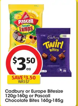 Coles Cadbury or Europe Bitesize 120g-160g or Pascall Chocolate Bites 160g-185g offer