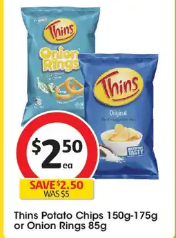 Coles Thins Potato Chips 150g-175g or Onion Rings 85g offer