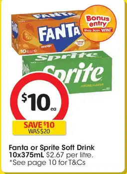 Coles Fanta or Sprite Soft Drink 10x375mL offer