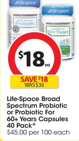 Coles Life-Space Broad Spectrum Probiotic or Probiotic For 60+ Years Capsules 40 Pack offer