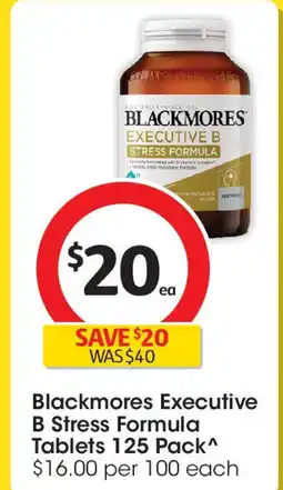 Coles Blackmores Executive B Stress Formula Tablets 125 Pack offer