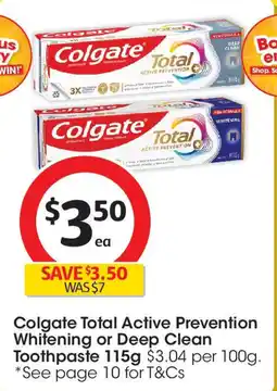Coles Colgate Total Active Prevention Whitening or Deep Clean Toothpaste offer