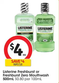 Coles Listerine Freshburst or Freshburst Zero Mouthwash offer