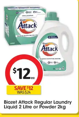 Coles Biozet Attack Regular Laundry Liquid 2 Litre or Powder 2kg offer