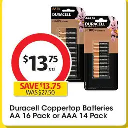 Coles Duracell Coppertop Batteries AA 16 Pack or AAA 14 Pack offer