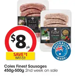 Coles Coles Finest Sausages 450g-500g offer