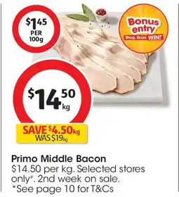 Coles Primo Middle Bacon offer