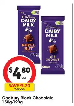 Coles Cadbury Block Chocolate 150g-190g offer