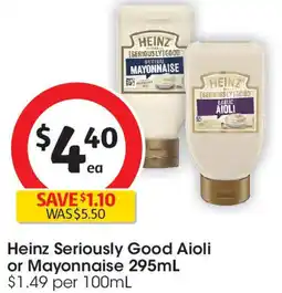 Coles Heinz Seriously Good Aioli or Mayonnaise offer