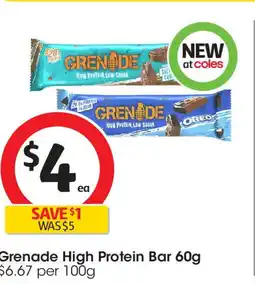 Coles Grenade High Protein Bar offer