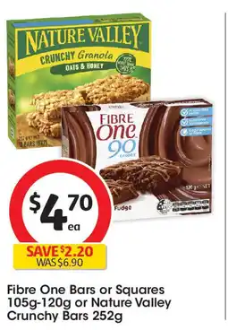 Coles Fibre One Bars or Squares 105g-120g or Nature Valley Crunchy Bars 252g offer