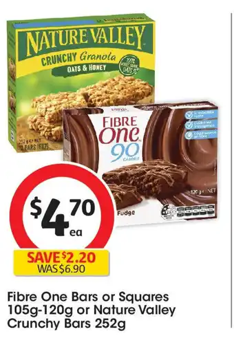 Coles Fibre One Bars or Squares 105g-120g or Nature Valley Crunchy Bars 252g offer
