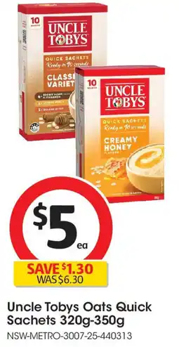 Coles Uncle Tobys Oats Quick Sachets 320g-350g offer