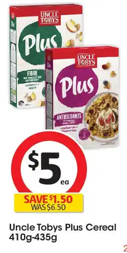 Coles Uncle Tobys Plus Cereal 410g-435g offer