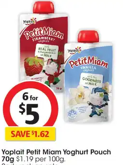 Coles Yoplait Petit Miam Yoghurt Pouch offer