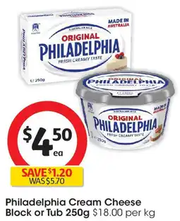 Coles Philadelphia Cream Cheese Block or Tub offer