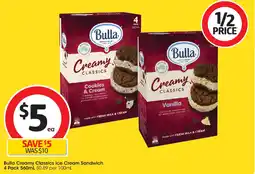 Coles Bulla Creamy Classics Ice Cream Sandwich 4 Pack offer