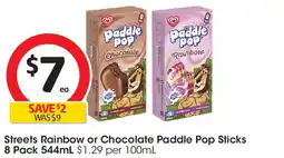 Coles Streets Rainbow or Chocolate Paddle Pop Sticks 8 Pack offer