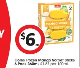 Coles Coles Frozen Mango Sorbet Sticks 6 Pack offer