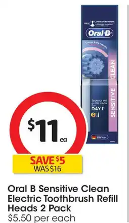Coles Oral B Sensitive Clean Electric Toothbrush Refill Heads 2 Pack offer