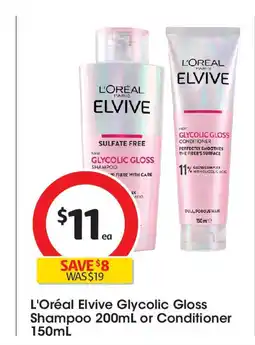 Coles L'Oréal Elvive Glycolic Gloss Shampoo 200mL or Conditioner 150mL offer