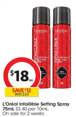 Coles L'Oréal Infaillible Setting Spray offer