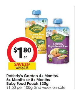 Coles Rafferty's Garden 4+ Months, 6+ Months or 8+ Months Baby Food Pouch offer