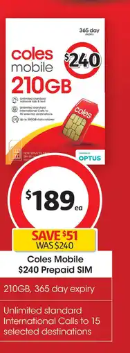 Coles Coles mobile 210gb offer