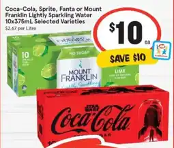 IGA Coca-cola, sprite, fanta or mount franklin lightly sparkling water offer