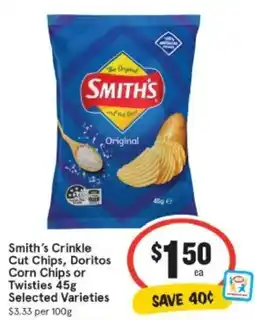 IGA Smith's crinkle cut chips, doritos corn chips or twisties offer