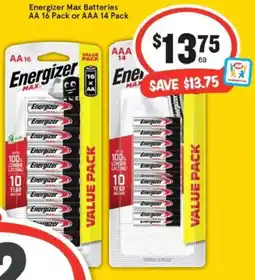 IGA Energizer max batteries aa 16 pack or aaa 14 pack offer